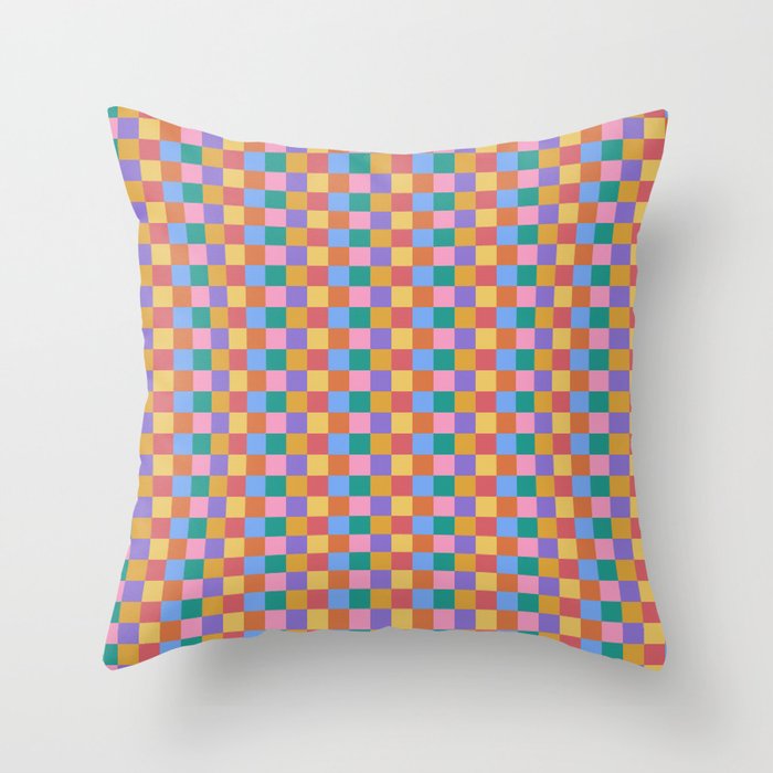 Checkered Multicolor Pattern XIX Colorful Rainbow Throw Pillow Gallery Image 1