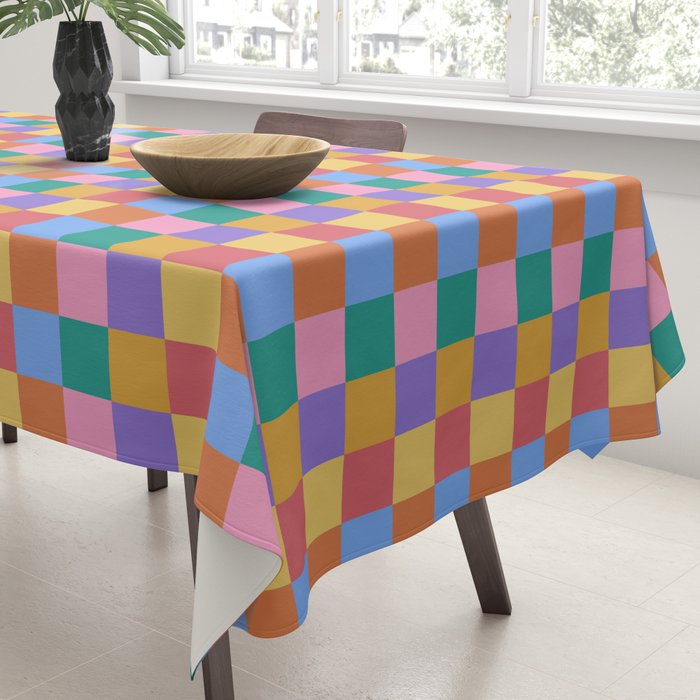 Checkered Multicolor Pattern XIX Colorful Rainbow Tablecloth Gallery Image 3