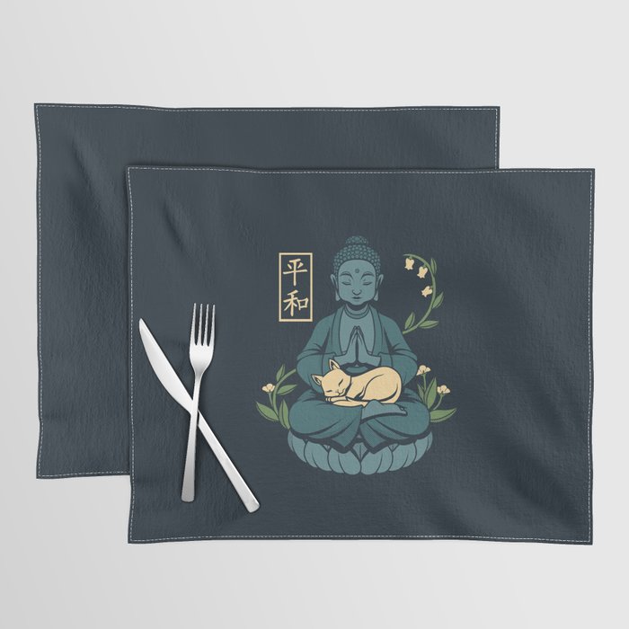 Cat Meditation Buddhism Buddha by Tobe Fonseca Placemat Gallery Image 1