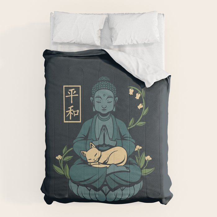 Cat Meditation Buddhism Buddha by Tobe Fonseca Comforter Gallery Image 1