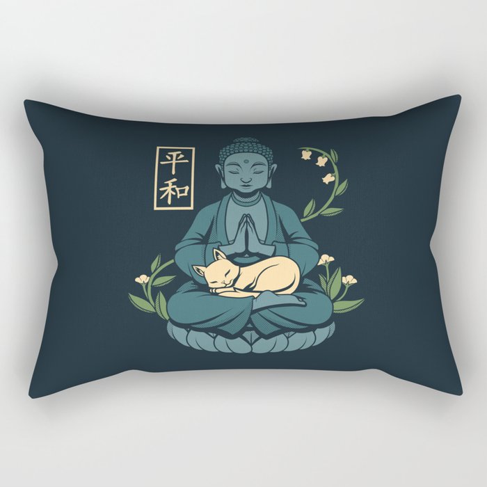 Cat Meditation Buddhism Buddha by Tobe Fonseca Rectangular Pillow Gallery Image 1