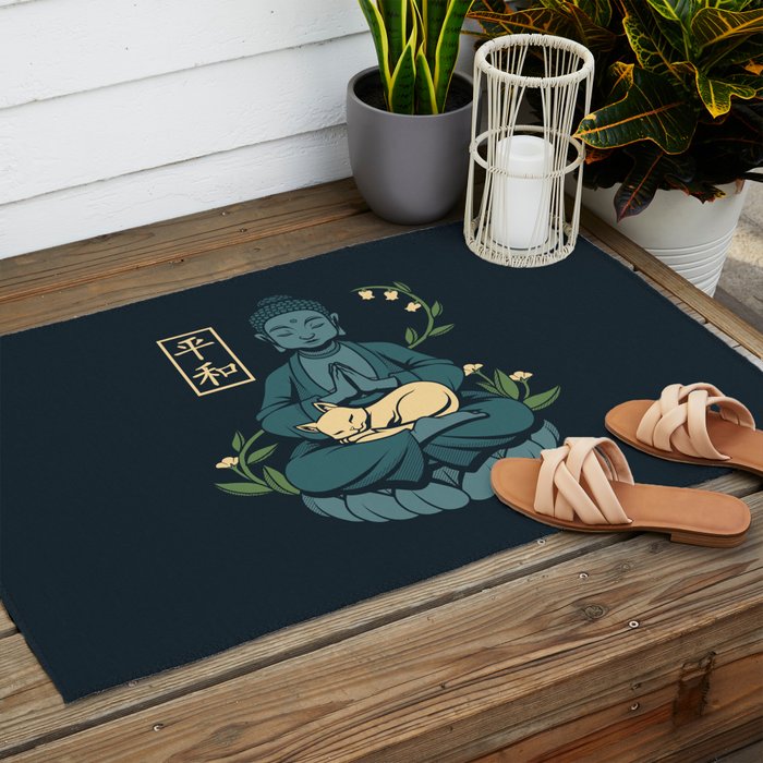 Cat Meditation Buddhism Buddha by Tobe Fonseca Outdoor Rug Gallery Image 2