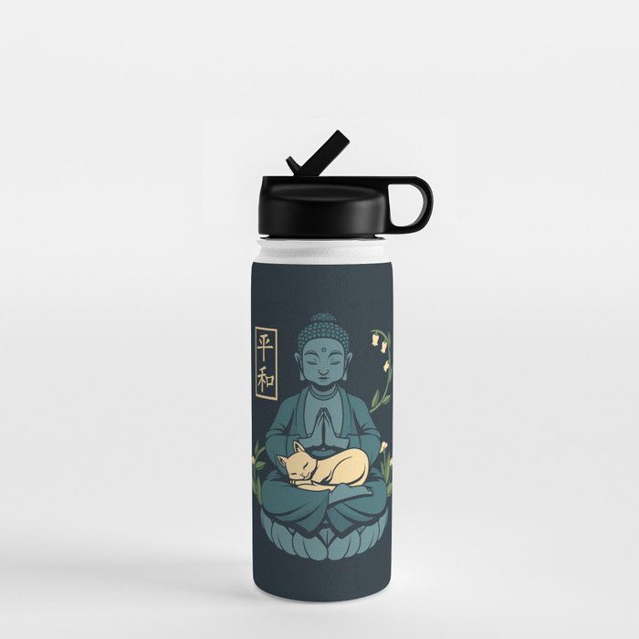 Cat Meditation Buddhism Buddha by Tobe Fonseca Water Bottle Gallery Image 1