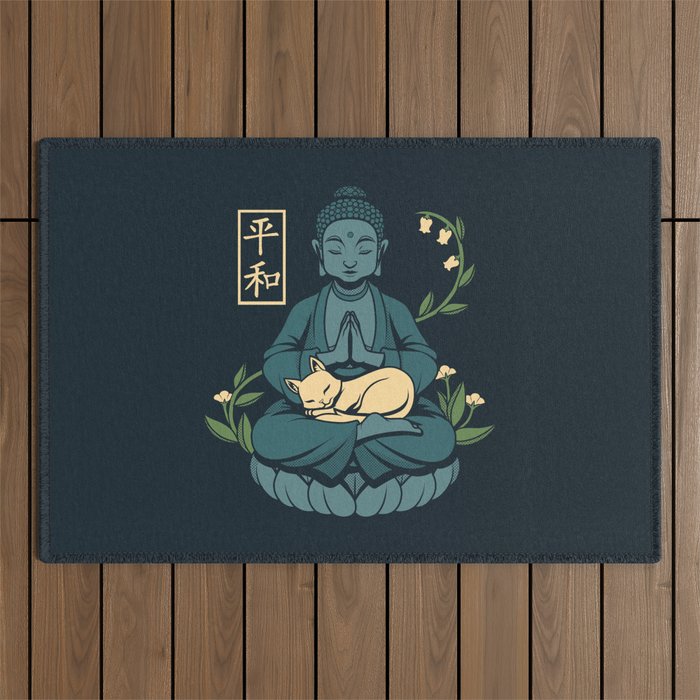 Cat Meditation Buddhism Buddha by Tobe Fonseca Outdoor Rug Gallery Image 1