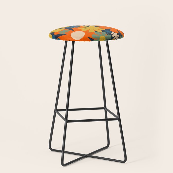 Les Fleurs Cheerful Retro Flowers in Vase Blue Stool Gallery Image 1