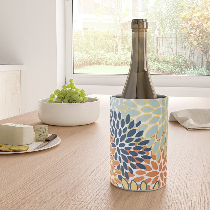 Modern, Floral Prints, Orange, Blue, Yellow Wine Chiller Gallery Image 4