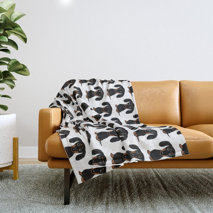 Black and Tan Dachshund | Cute Cartoon Wiener Dog Throw Blanket Gallery Image 1