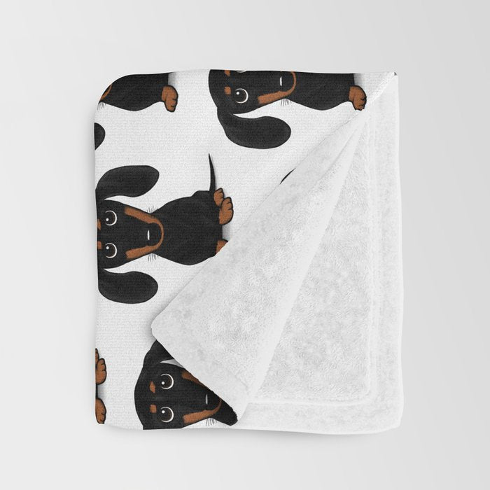 Black and Tan Dachshund | Cute Cartoon Wiener Dog Throw Blanket Gallery Image 3
