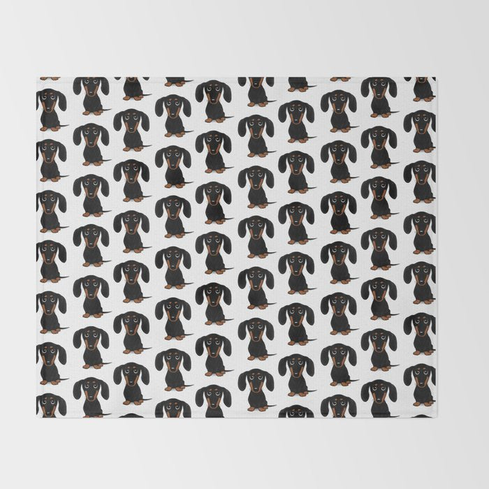Black and Tan Dachshund | Cute Cartoon Wiener Dog Throw Blanket Gallery Image 2