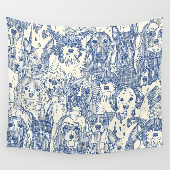 dogs aplenty classic blue pearl Wall Tapestry Gallery Image 4