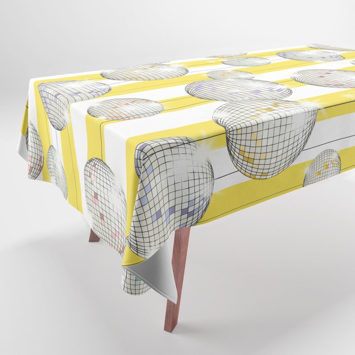 Striped Party Disco Ball Yellow Tablecloth Gallery Image 1
