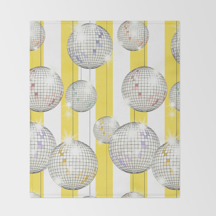 Striped Party Disco Ball Yellow Throw Blanket Gallery Image 2