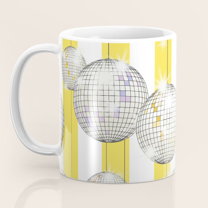 Striped Party Disco Ball Yellow Coffee Mug Gallery Image 3