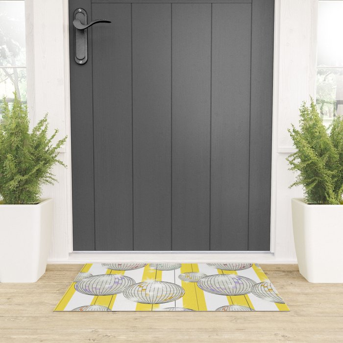 Striped Party Disco Ball Yellow Welcome Mat Gallery Image 3