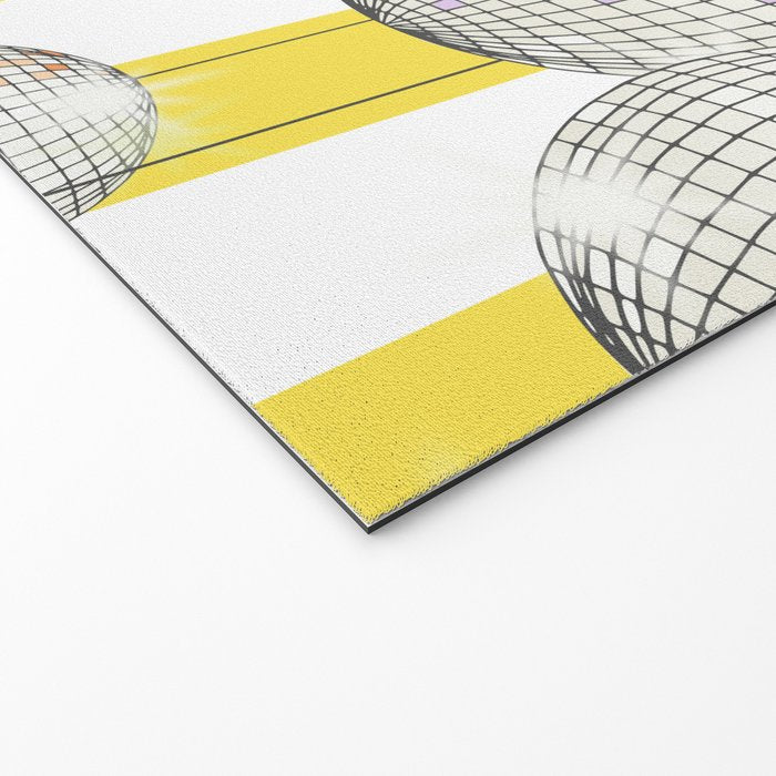 Striped Party Disco Ball Yellow Welcome Mat Gallery Image 2