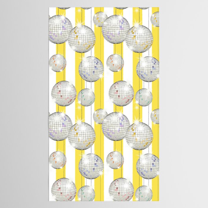 Striped Party Disco Ball Yellow Tablecloth Gallery Image 2