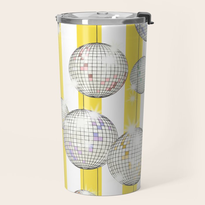 Striped Party Disco Ball Yellow Travel Mug Gallery Image 2