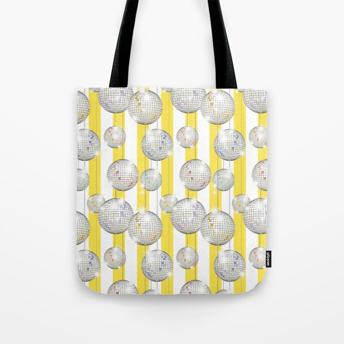 Striped Party Disco Ball Yellow Tote Bag Gallery Image 1