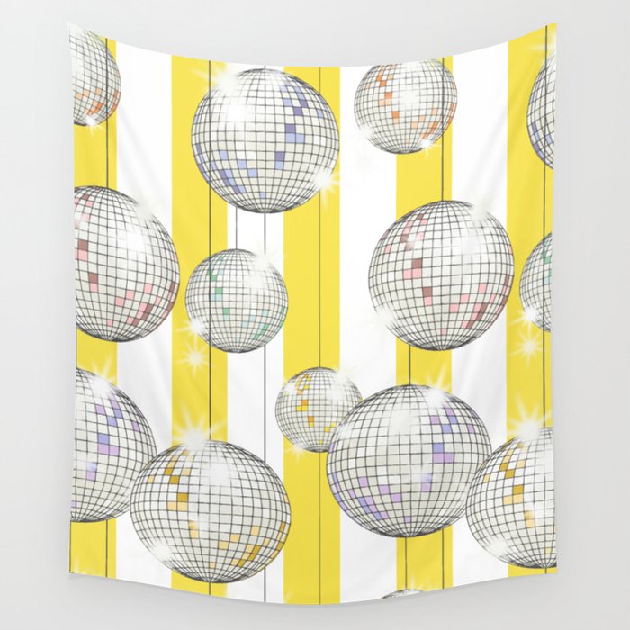 Striped Party Disco Ball Yellow Wall Tapestry Gallery Image 1