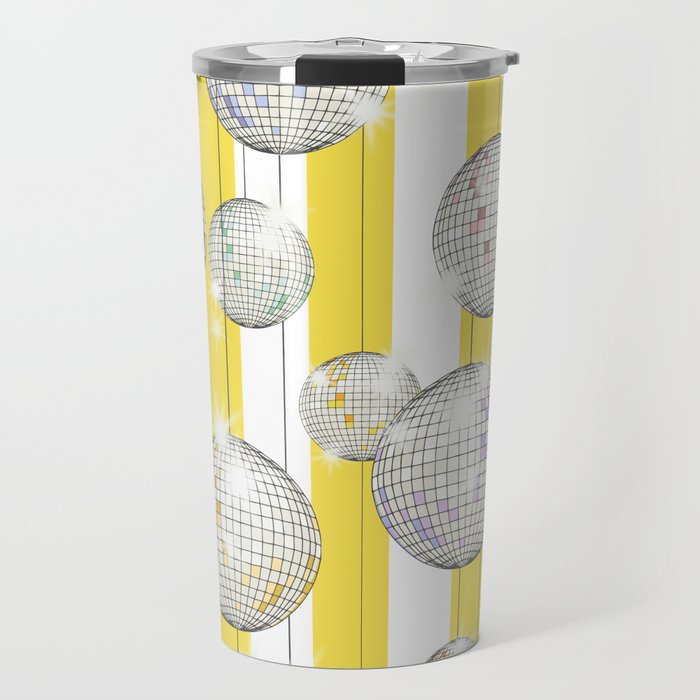 Striped Party Disco Ball Yellow Travel Mug Gallery Image 1