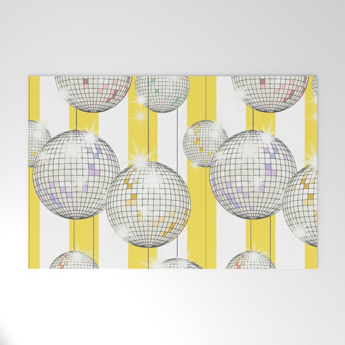 Striped Party Disco Ball Yellow Welcome Mat Gallery Image 1