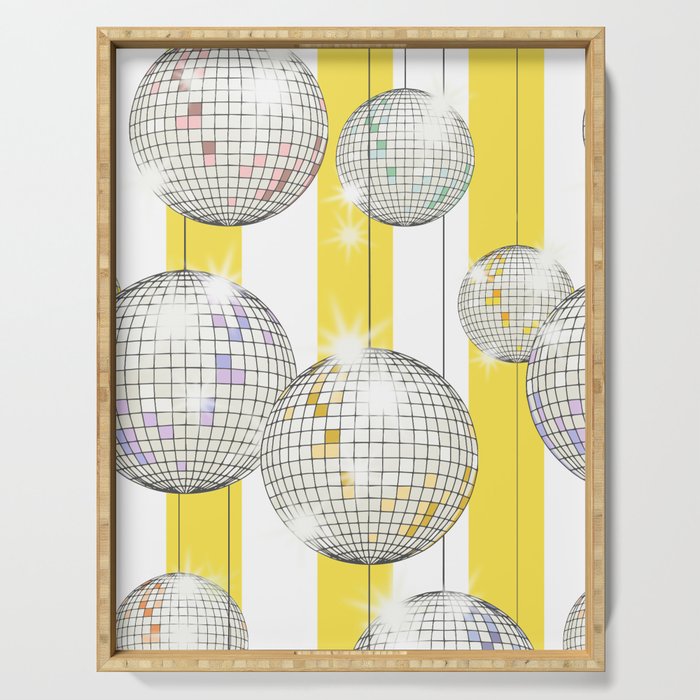 Striped Party Disco Ball Yellow Serving Tray Gallery Image 1