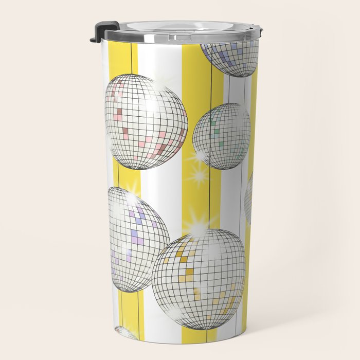 Striped Party Disco Ball Yellow Travel Mug Gallery Image 3