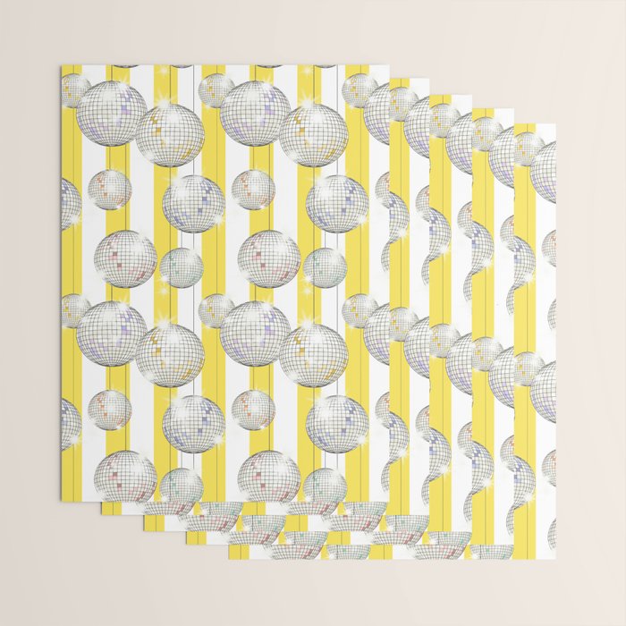 Striped Party Disco Ball Yellow Wrapping Paper Gallery Image 3