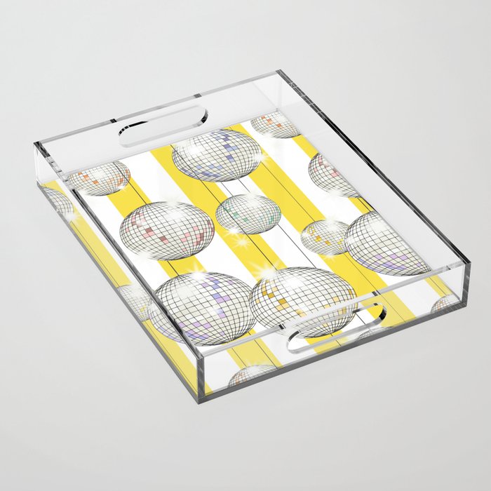 Striped Party Disco Ball Yellow Acrylic Tray Gallery Image 1