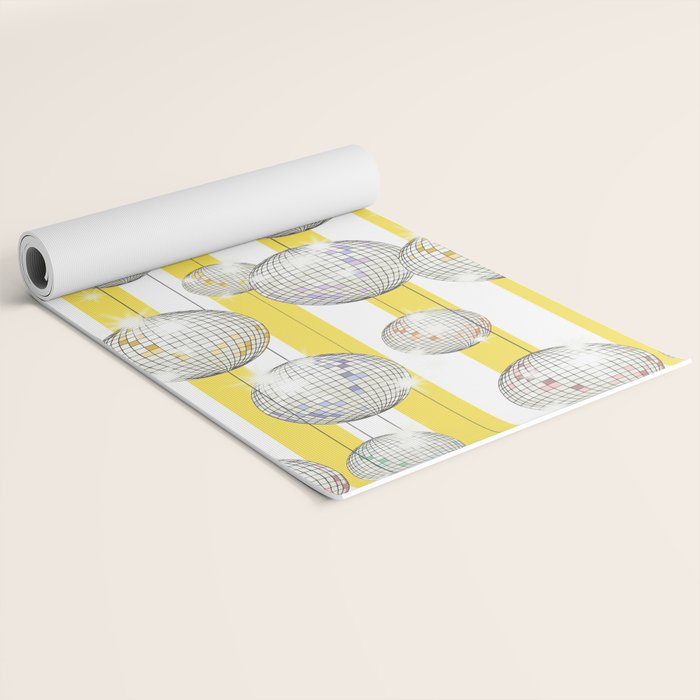 Striped Party Disco Ball Yellow Yoga Mat Gallery Image 2