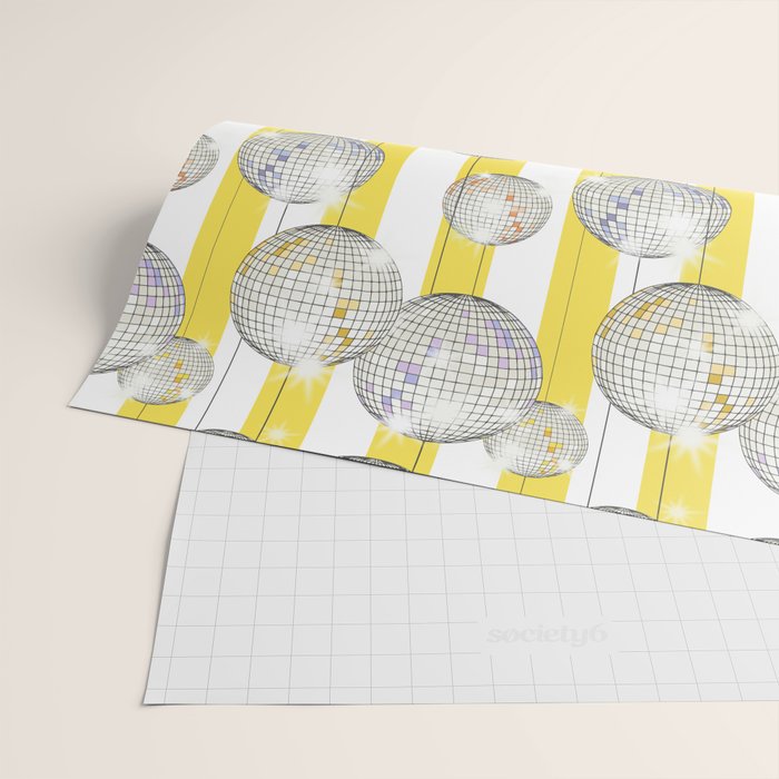 Striped Party Disco Ball Yellow Wrapping Paper Gallery Image 2