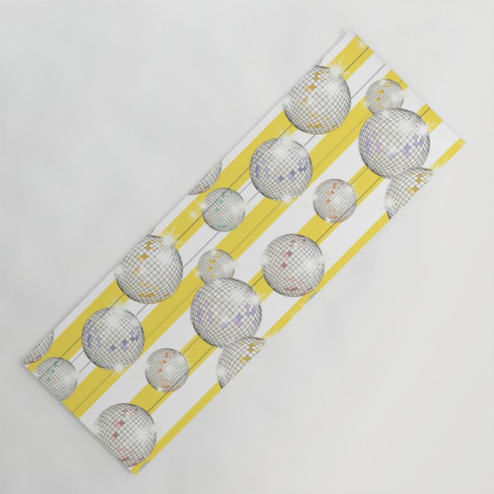 Striped Party Disco Ball Yellow Yoga Mat Gallery Image 1