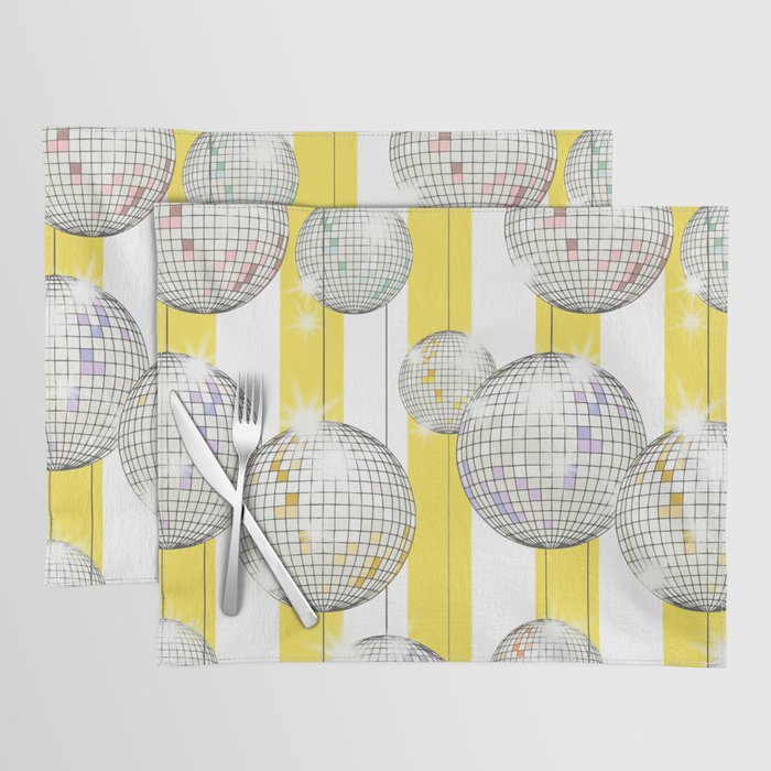 Striped Party Disco Ball Yellow Placemat Gallery Image 1