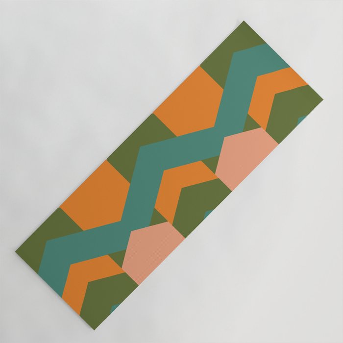 California Retro Deco Pattern in Peach Orange Green Teal Yoga Mat Gallery Image 1