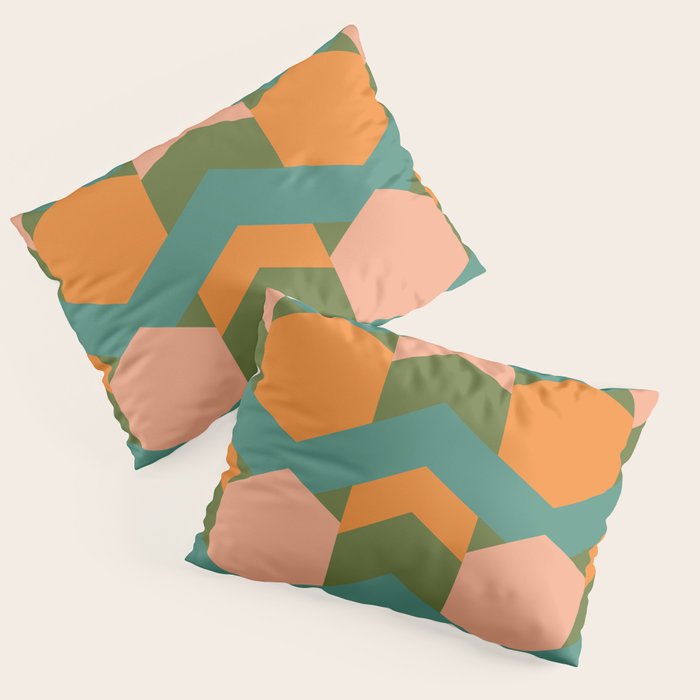 California Retro Deco Pattern in Peach Orange Green Teal Pillow Sham Gallery Image 1