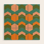California Retro Deco Pattern in Peach Orange Green Teal Wood Wall Art Gallery Image 1