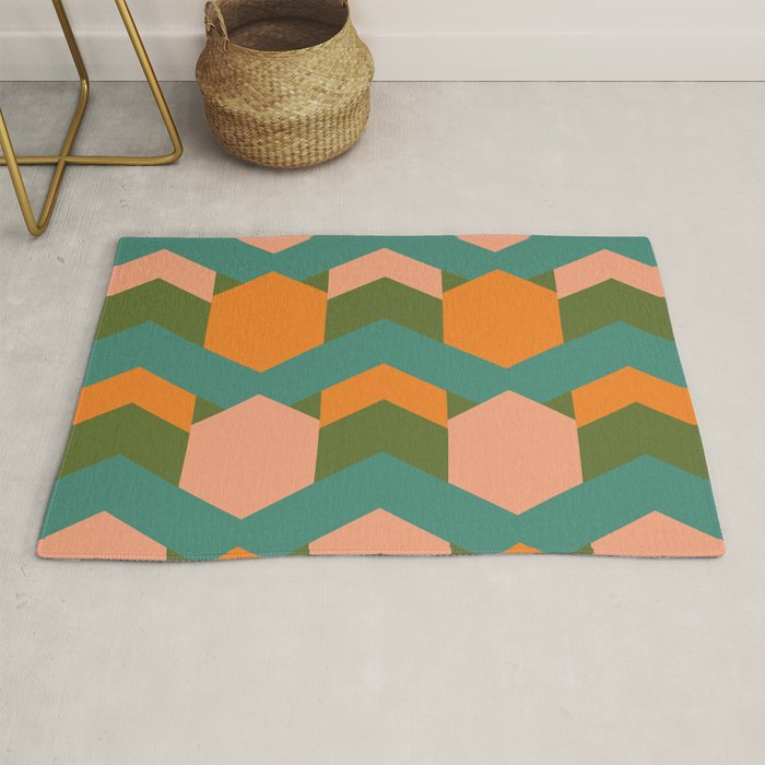 California Retro Deco Pattern in Peach Orange Green Teal Rug Gallery Image 1