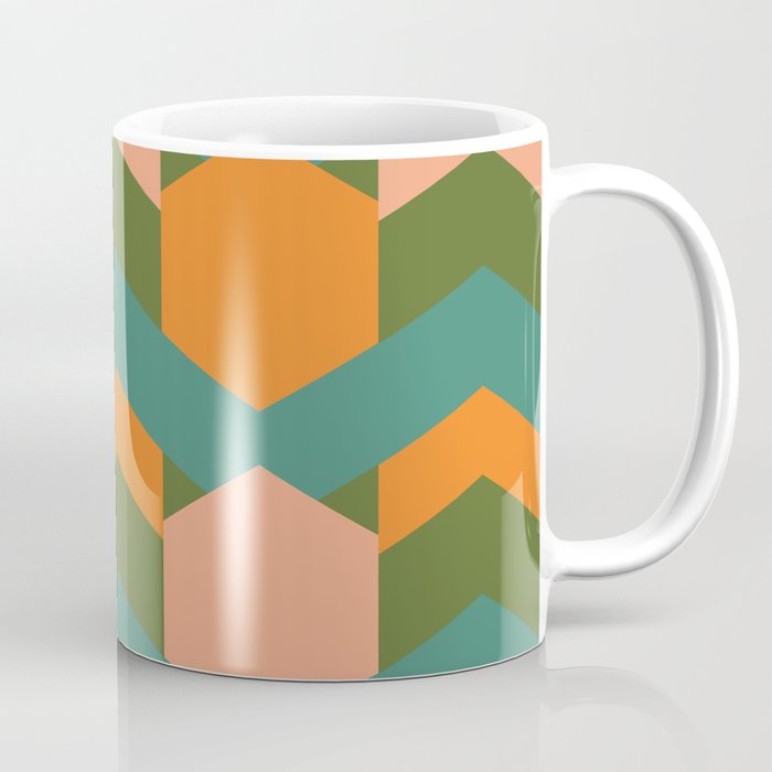 California Retro Deco Pattern in Peach Orange Green Teal Coffee Mug Gallery Image 1