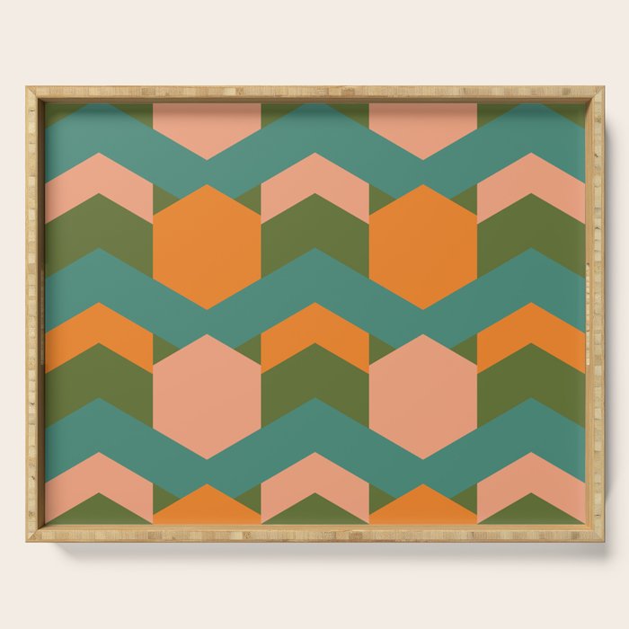 California Retro Deco Pattern in Peach Orange Green Teal Serving Tray Gallery Image 1