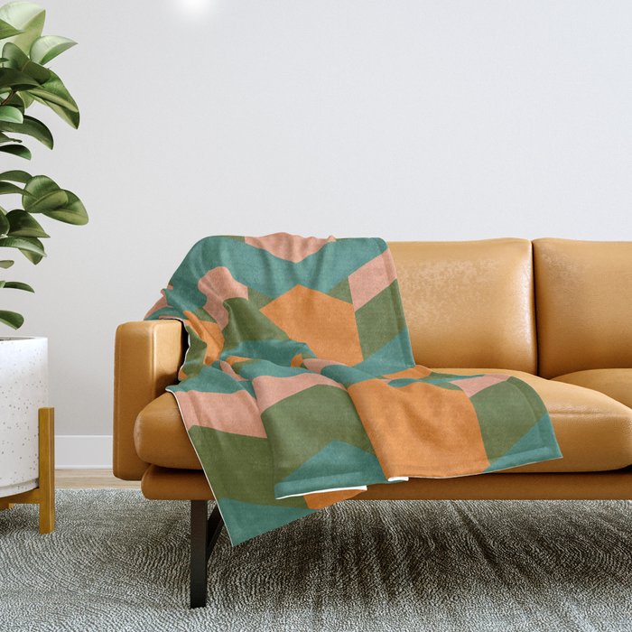 California Retro Deco Pattern in Peach Orange Green Teal Throw Blanket Gallery Image 1