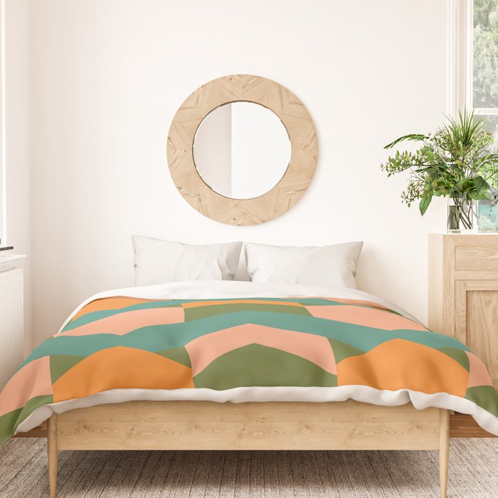 California Retro Deco Pattern in Peach Orange Green Teal Duvet Cover Gallery Image 3