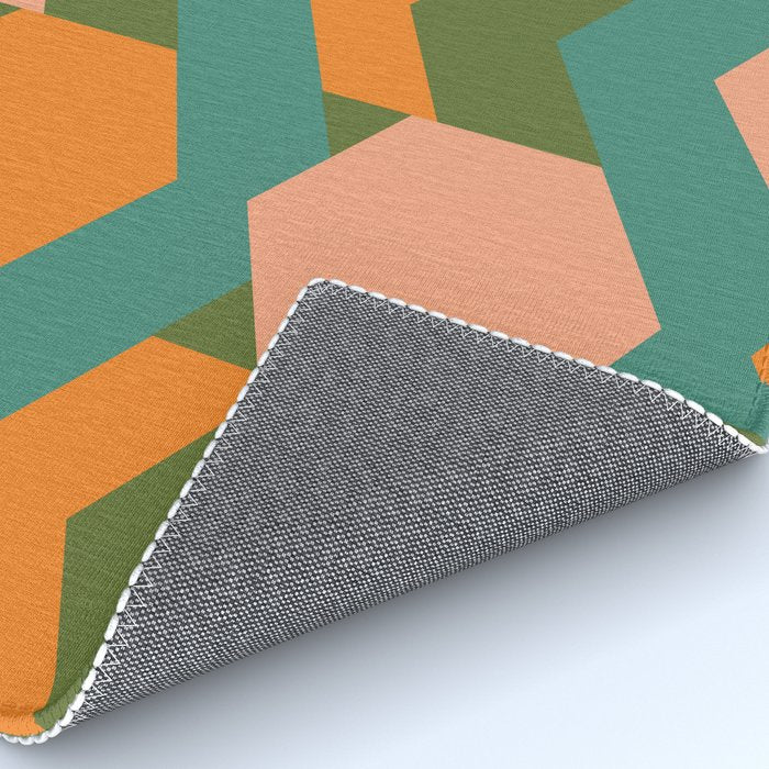 California Retro Deco Pattern in Peach Orange Green Teal Rug Gallery Image 4