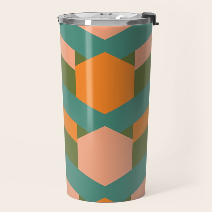 California Retro Deco Pattern in Peach Orange Green Teal Travel Mug Gallery Image 2
