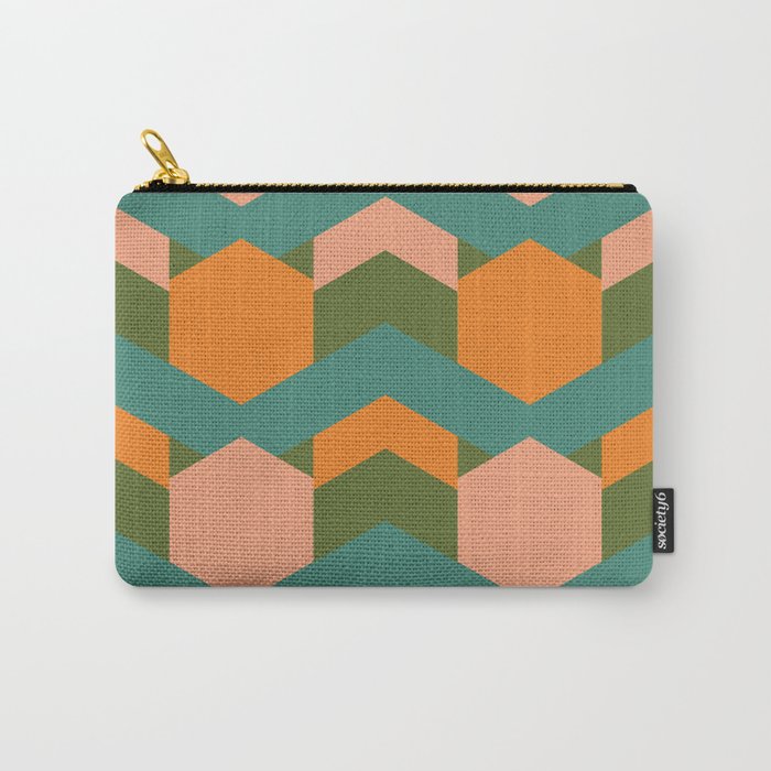 California Retro Deco Pattern in Peach Orange Green Teal Carry All Pouch Gallery Image 1