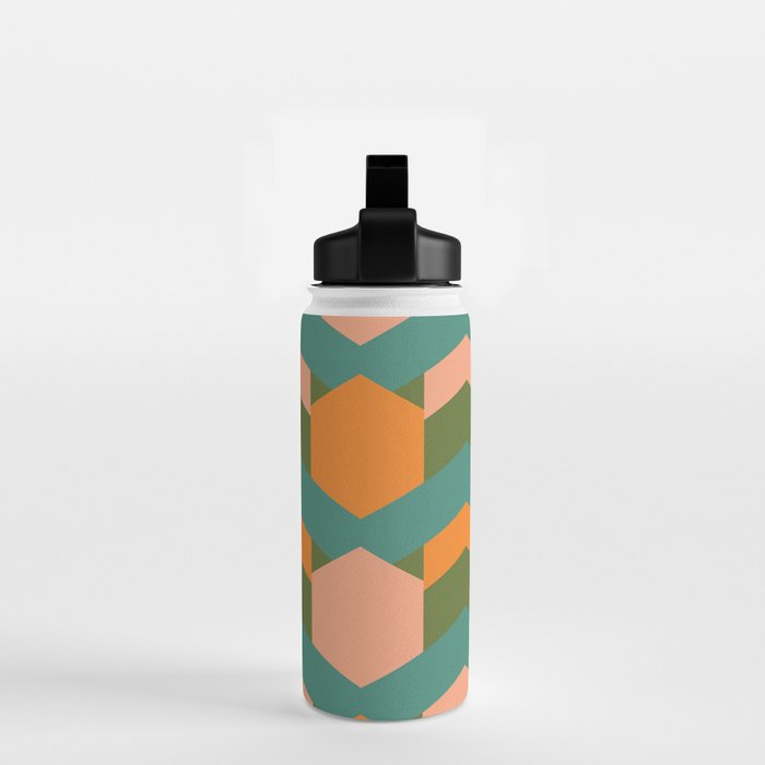 California Retro Deco Pattern in Peach Orange Green Teal Water Bottle Gallery Image 2