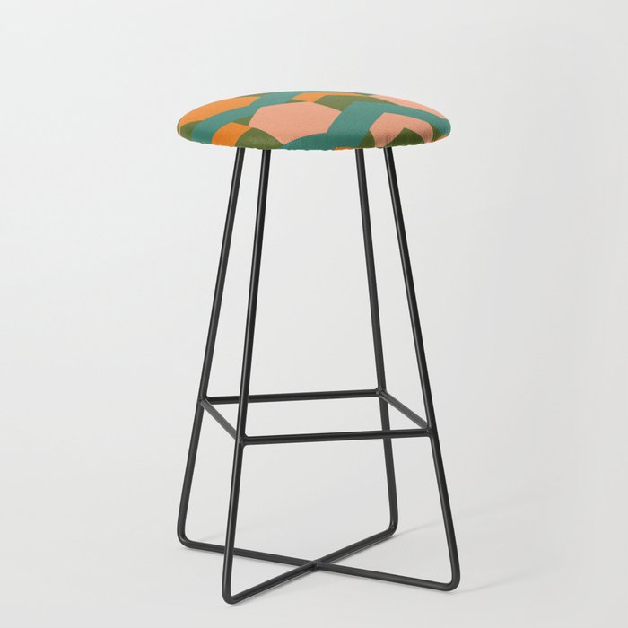 California Retro Deco Pattern in Peach Orange Green Teal Stool Gallery Image 1