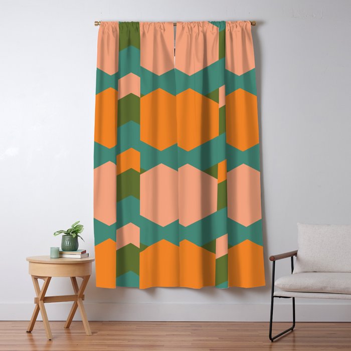 California Retro Deco Pattern in Peach Orange Green Teal Window Curtain Gallery Image 5
