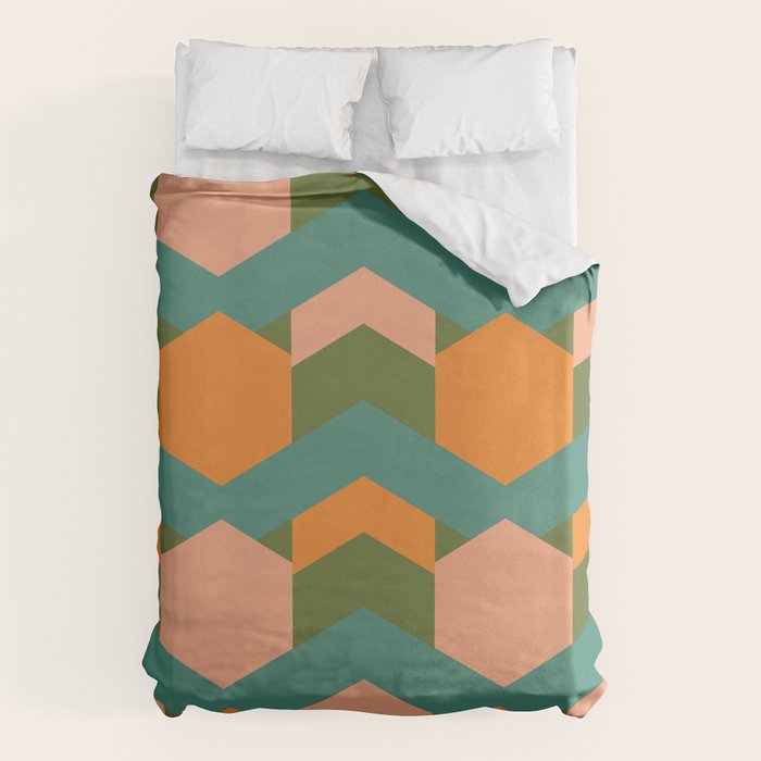 California Retro Deco Pattern in Peach Orange Green Teal Duvet Cover Gallery Image 6