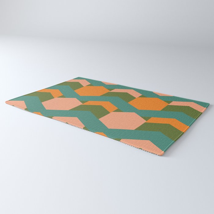 California Retro Deco Pattern in Peach Orange Green Teal Rug Gallery Image 3