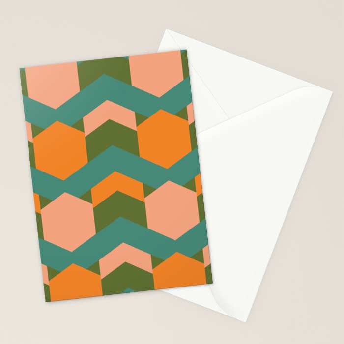California Retro Deco Pattern in Peach Orange Green Teal Stationery Card Gallery Image 2